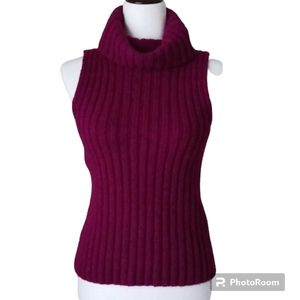 Esprit sweater sleeveless turtleneck ribbed knit metallic pink purple sz S